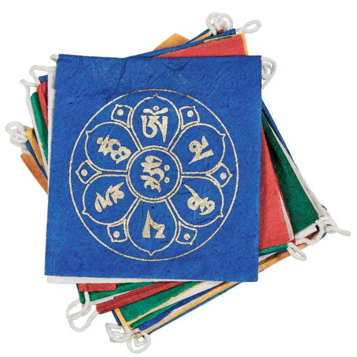 flag showing the om lotus symbol