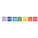 multi colored paper flags with different colored chakra symbols