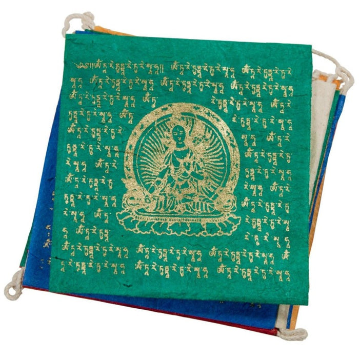 close up of the goddess picture with tibetan writing around it