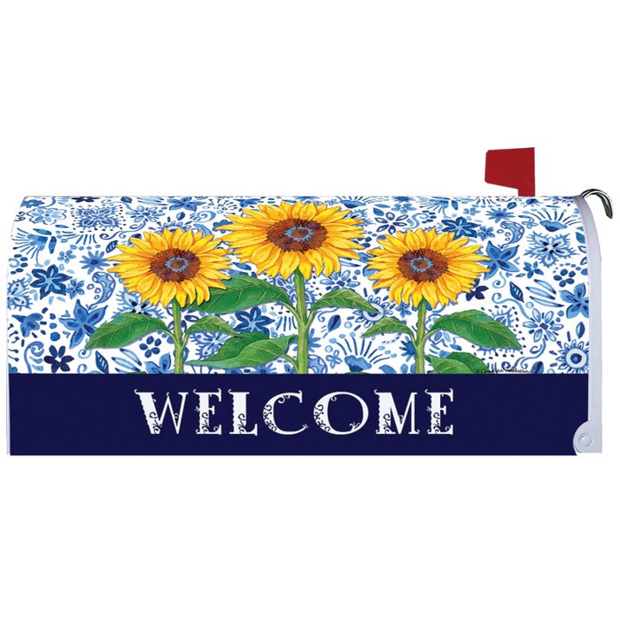 Sunflower on Blue Mailbox Cover