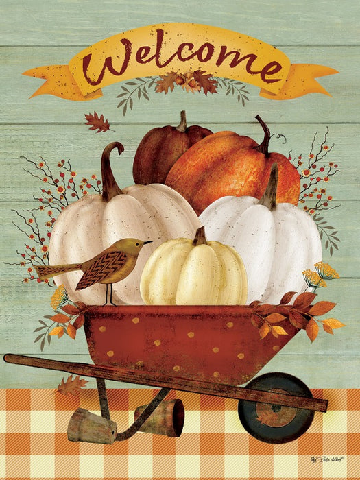 Pumpkin Wheelbarrow Garden Flag