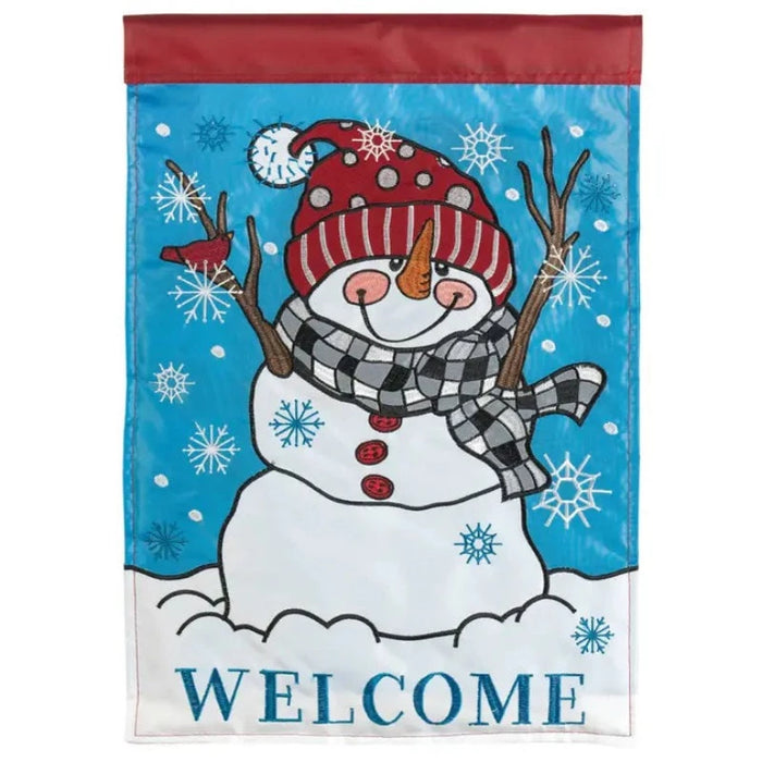 Polka Dot Hat Snowman Applique Garden Flag