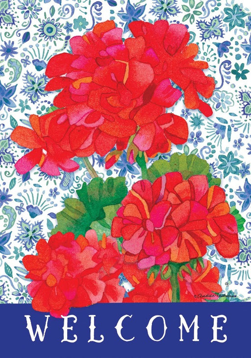 Geraniums Welcome Double-Sided Garden Flag