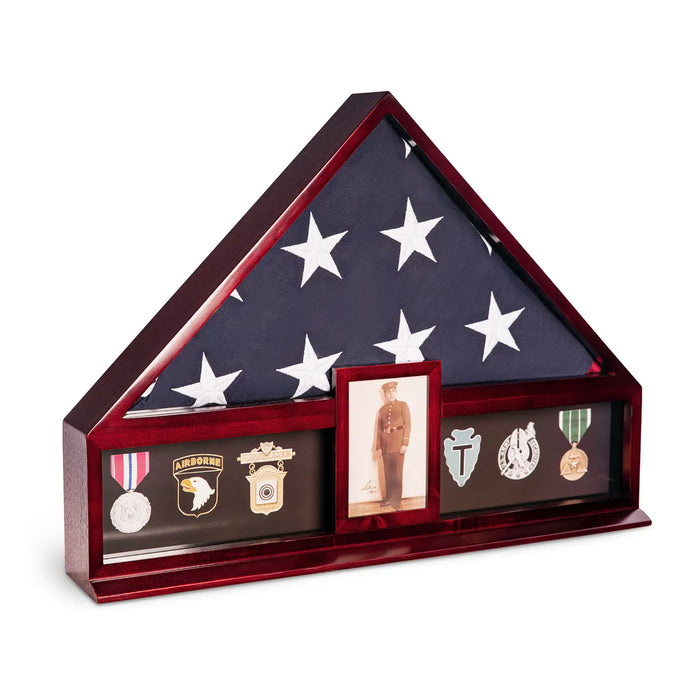 Mahogany Flag Case w/ Medal and Photo Display