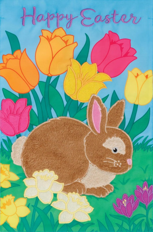 Bunny & Tulips Applique Garden Flag