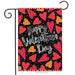 black flag with pink and orange hearts and the text "happy valentine's day"