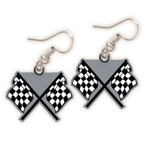 dual checkered flags on posts earring pair
