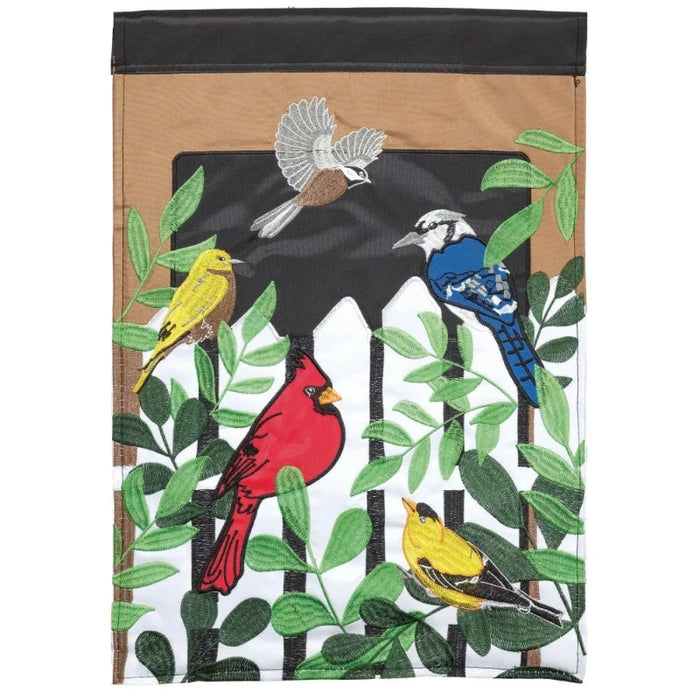 Birds on Fence Applique Garden Flag