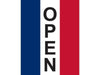 5X3 FOOT OPEN VERTICAL MESSAGE RED WHITE BLUE NYLON FLAG