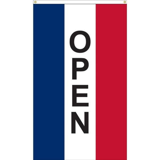 5X3 FOOT OPEN VERTICAL MESSAGE RED WHITE BLUE NYLON FLAG