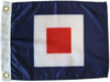 blue flag with a white square and red square inside