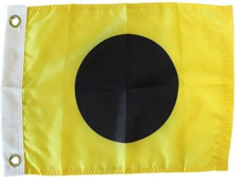 YELLOW FLAG WITH BLACK DOT IN THE CENTER
