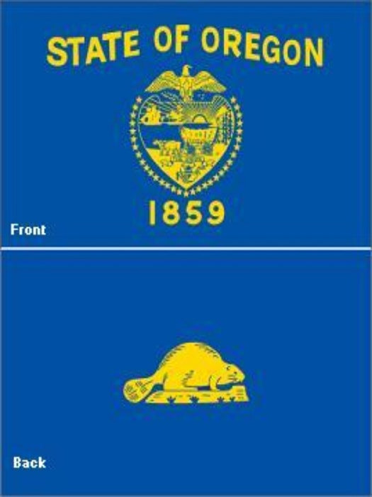 blue flag with the state seal on one side and a beaver on the other side