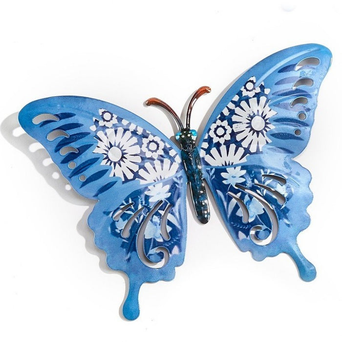 Blue Floral Metal Butterfly Wall Decor