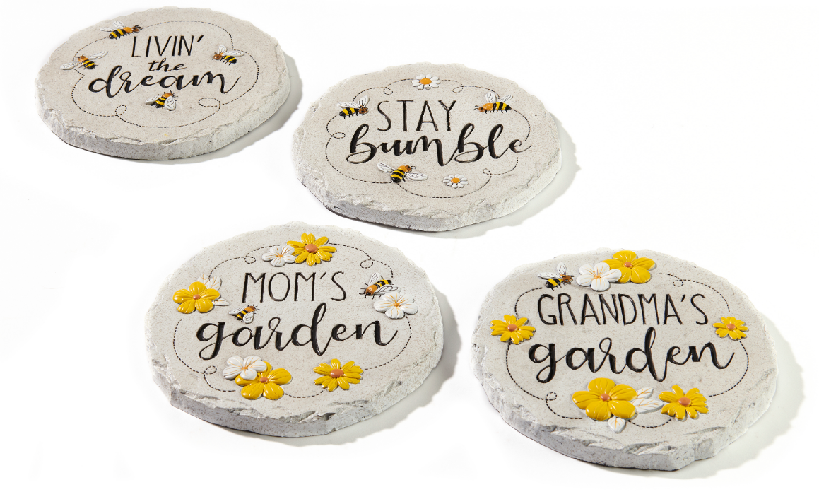 this collection of Garden Bees stepping stones has 4 designs, each sold individually 