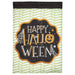 green and white flag with a box saying "happy halloween"