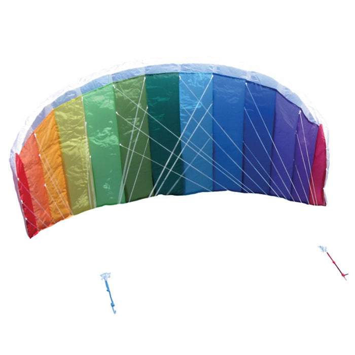 rainbow colored large parachute kite with two sets of string