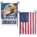 double sided garden flag with eagle and patriotic symbols on one side and the american flag on the other side