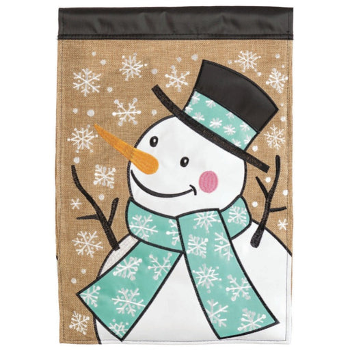 Snowman Burlap Applique Garden Flag