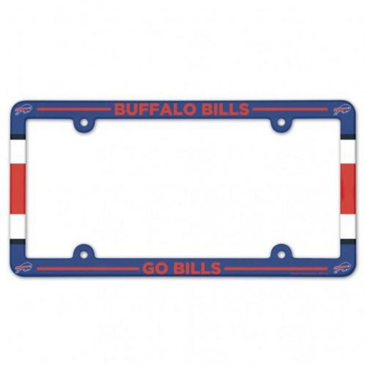 license plate frame in full red, white, and blue colors and bills logos