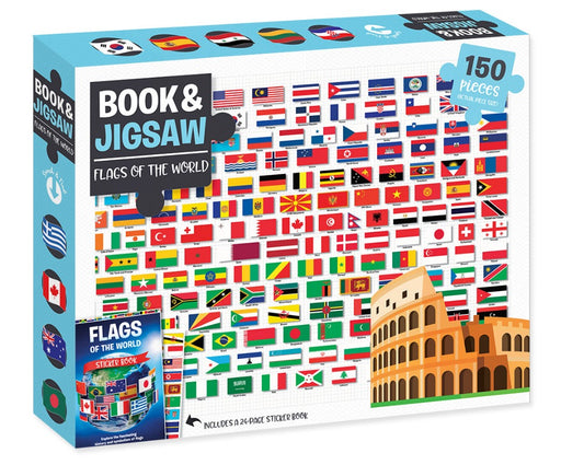 Flags of the World: 150 Piece Jigsaw Puzzle & 24 page sticker book