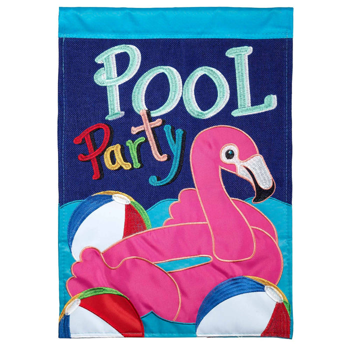 Pool Party Applique Burlap Garden Flag