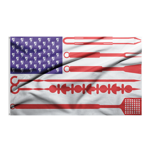 American flag themed bbq flag with grill stars and grill tool stripes