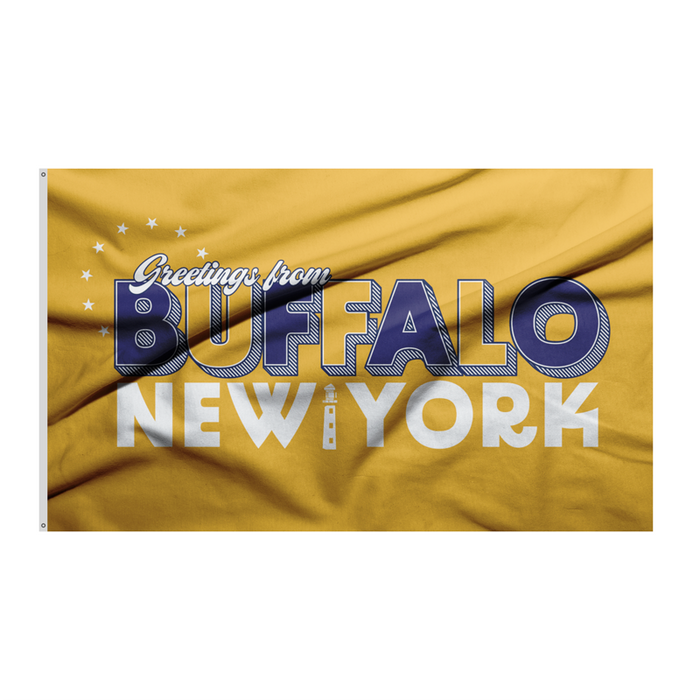 3x5' Greetings From Buffalo Blue and Gold Polyester Flag