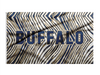 WHITE, YELLOW, AND BLUE ZUBAZ PRINT FLAG WITH THE WORD "BUFFALO" IN THE CENTER