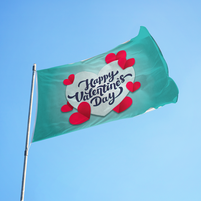 3x5' Teal Happy Valentine Day Polyester Flag - Made in USA