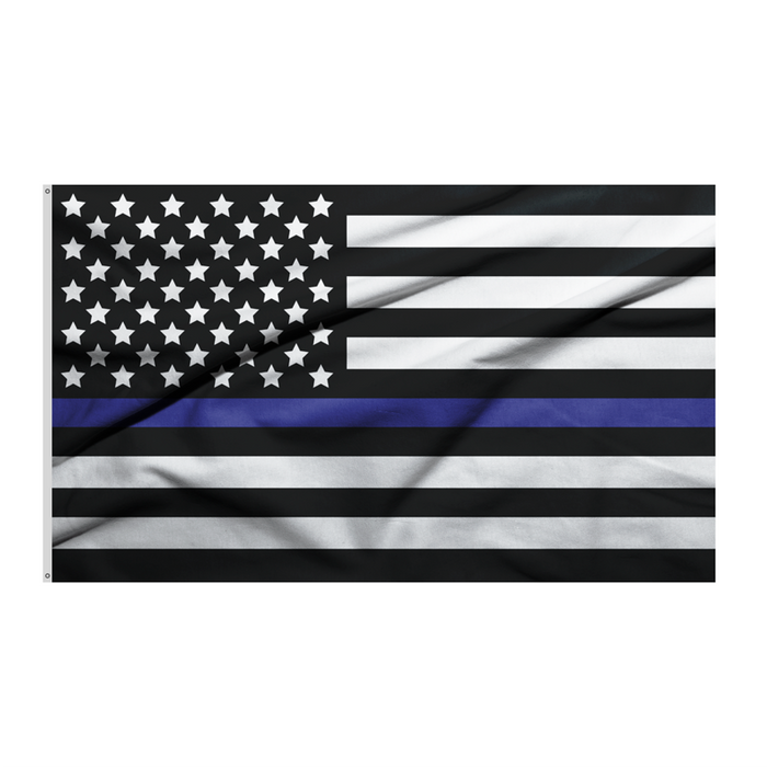BLACK AND WHITE US FLAG WITH A SINGLE BLUE STRIPE DOWN THE CENTER - comes in 3x5', 4x6', and 5x8'