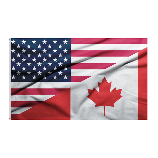 flag with the US flag on the top left corner and the Canadian flag in the bottom right corner