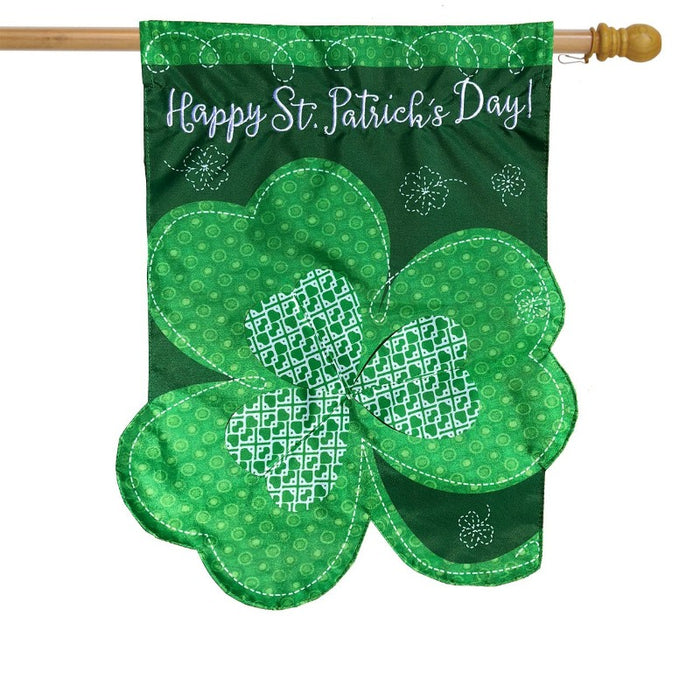 shamrock shaped flag with text saying "happy st. patrick's day"
