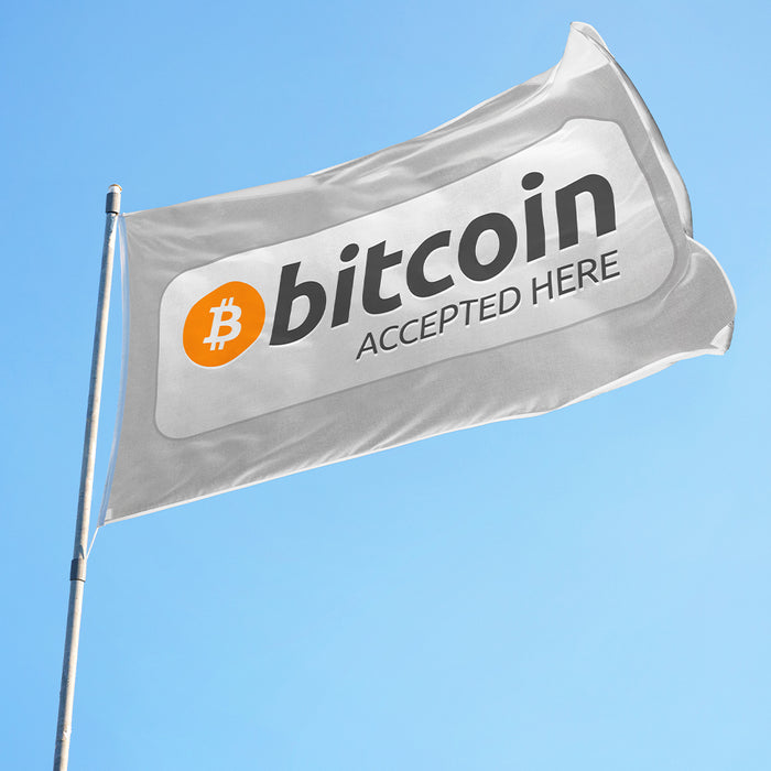 3x5' Bitcoin Flag - BTC Accepted Here - Merchant Style