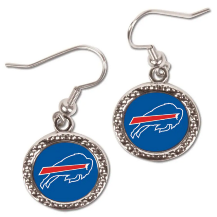 silver earrings with the bills logo in the center