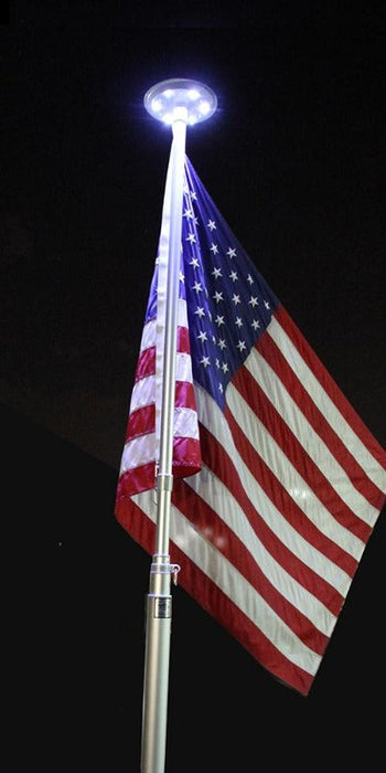 Residential flagpole solar light Made in the USA Includes LED lighting using rechargeable batteries on flagpole
