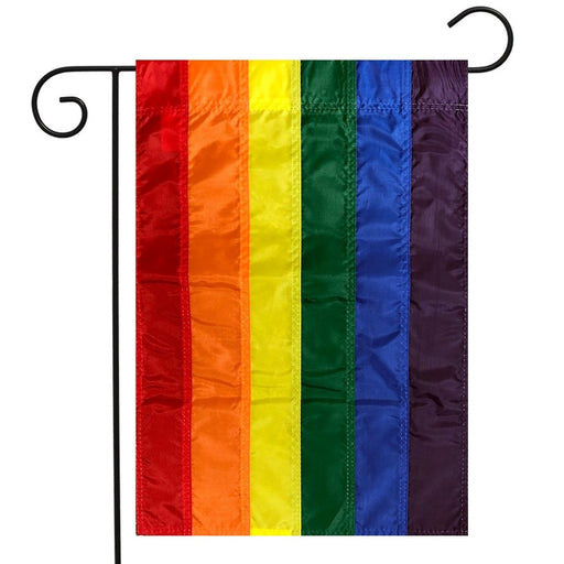 EMBROIDERED RAINBOW VERTICAL STRIPED FLAG ON STAND