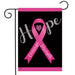 BLACK AND PINK FLAG WITH PINK HOPE RIBBON IN THE CENTER ON GARDEN STAND