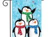 blue flag with snowflake background and 3 baby penguins on the front