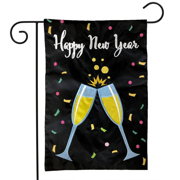 new year's eve champagne glasses garden flag