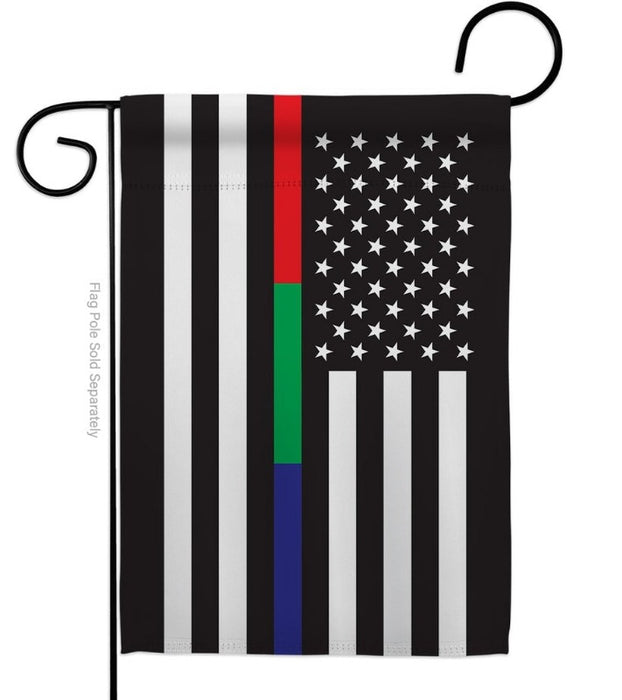 the US Thin Blue Green Red Line flag shows your support for Police, Military, and Fire personnel 