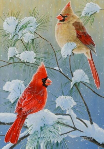 Wintertime Cardinals Banner Flag