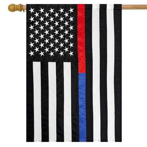 Thin Red & Blue Support Appliqued Polyester Banner Flag