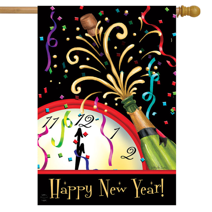 Happy New Year Clock Banner Flag