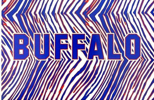 red, white, and blue zubaz print decal with the word "buffalo" in the center