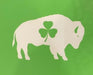 GREEN DECAL WITH WHITE STANDING BUFFALO AND THREE LEAF CLOVER IN THE CENTER