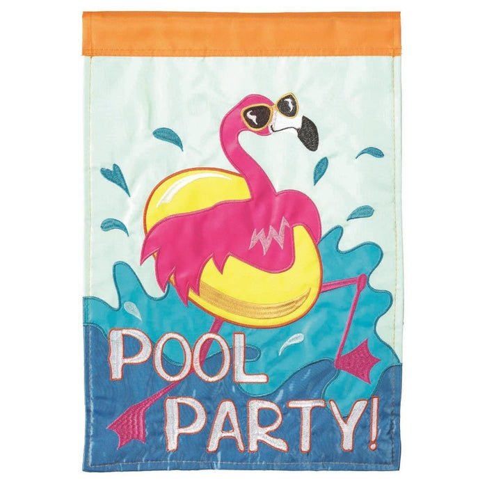 "Pool Party!" Flamingo Applique Banner Flag