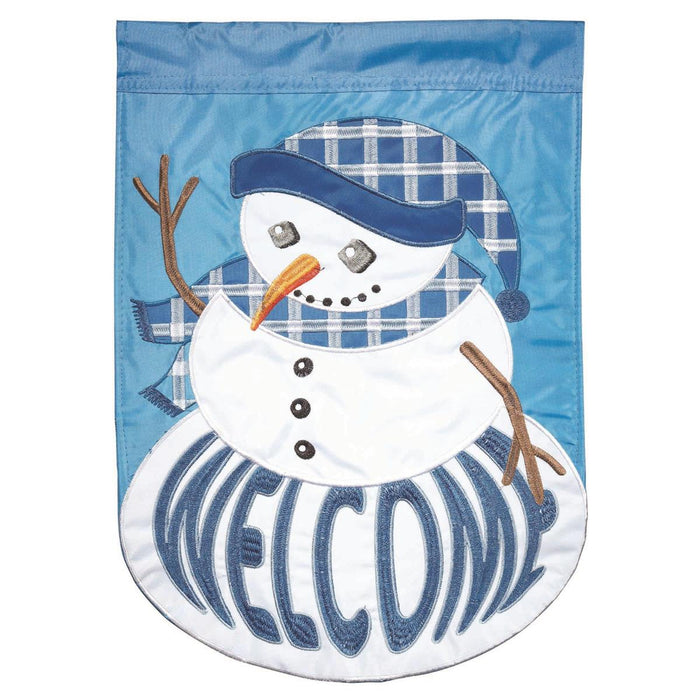 Snowman Welcome Applique Banner Flag