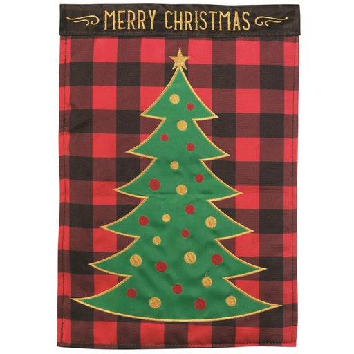 Buffalo Plaid Merry Christmas Tree Applique Banner Flag