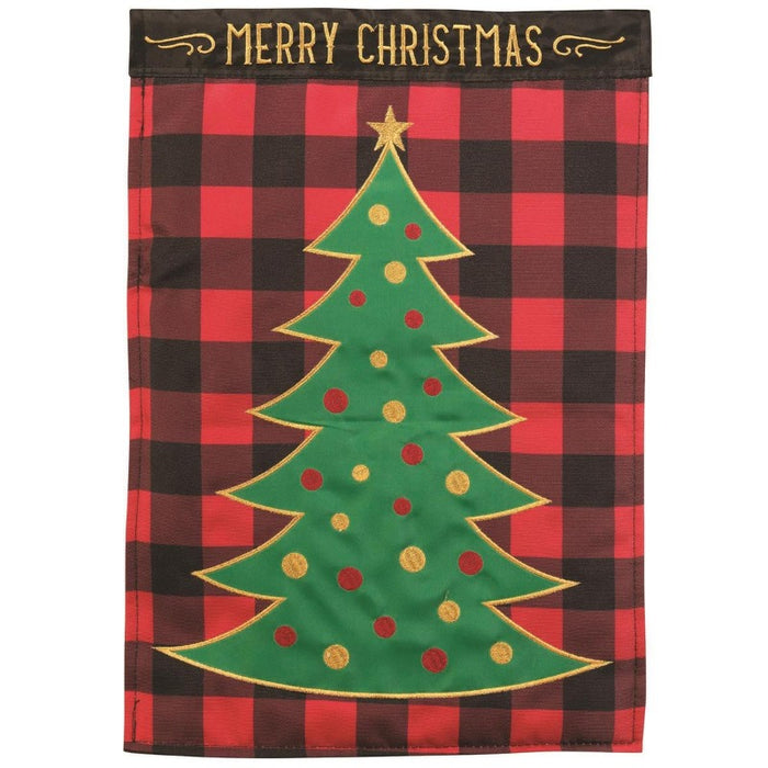 Buffalo Plaid Merry Christmas Tree Applique Banner Flag